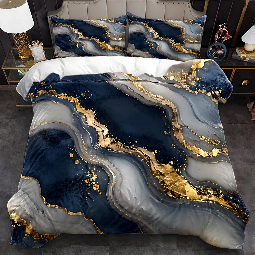 Luxury Gold Skincare - Set Selimut Motif Marmer Biru Emas